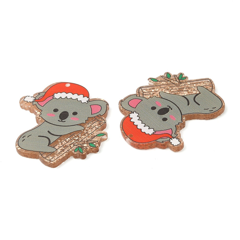 Acrylic Christmas koala 3.6cm x 3.6cm charms x 4 pieces