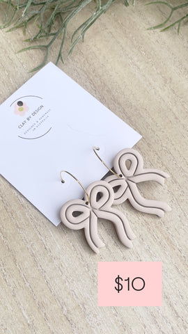 Beige orange bow hoops