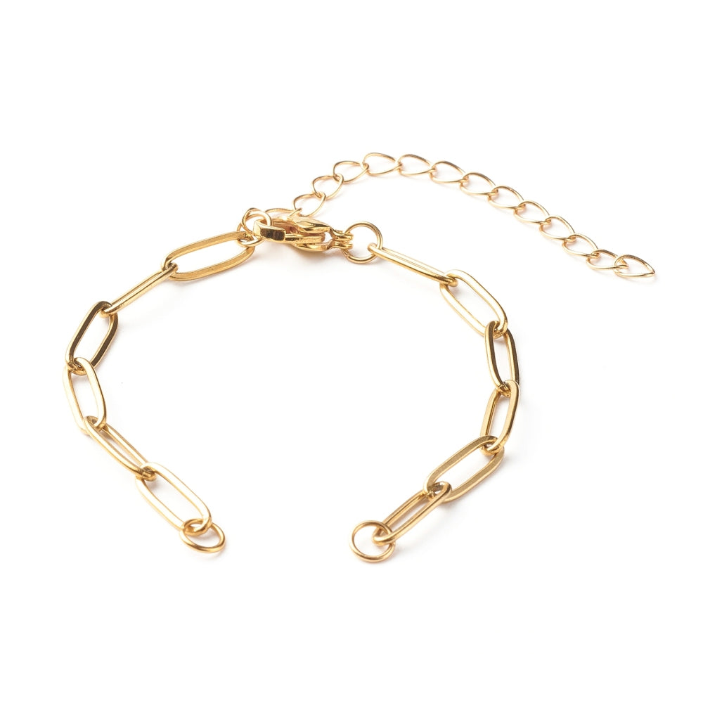 Gold plated Stainless steel plated open ended bracelet chunky links  x 1