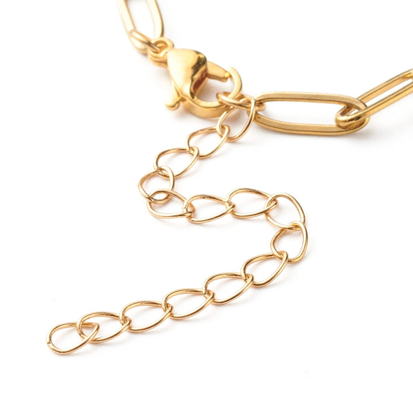 Gold plated Stainless steel plated open ended bracelet chunky links  x 1