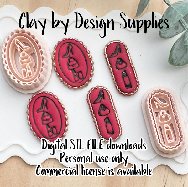 Heels, bag & lipstick rectangle & oval cutters STL Digital file only