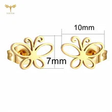 Gold plated butterfly stainless steel studs - 1 pair