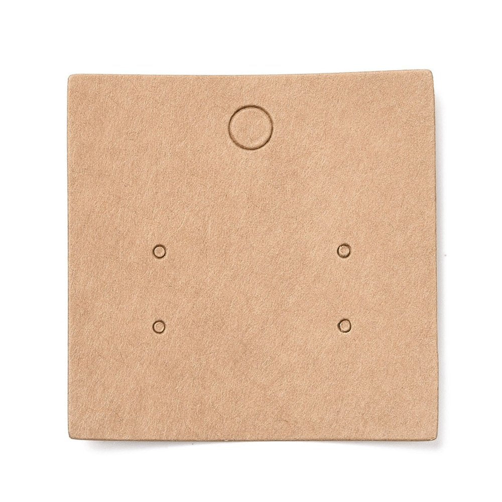 Brown Blank stud earring cards with holes square 5cm x 5cm x 25 pieces