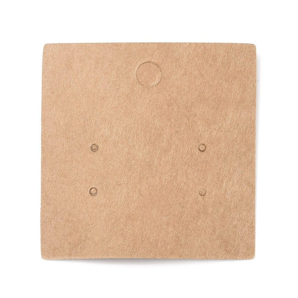 Brown Blank stud earring cards with holes square 5cm x 5cm x 25 pieces