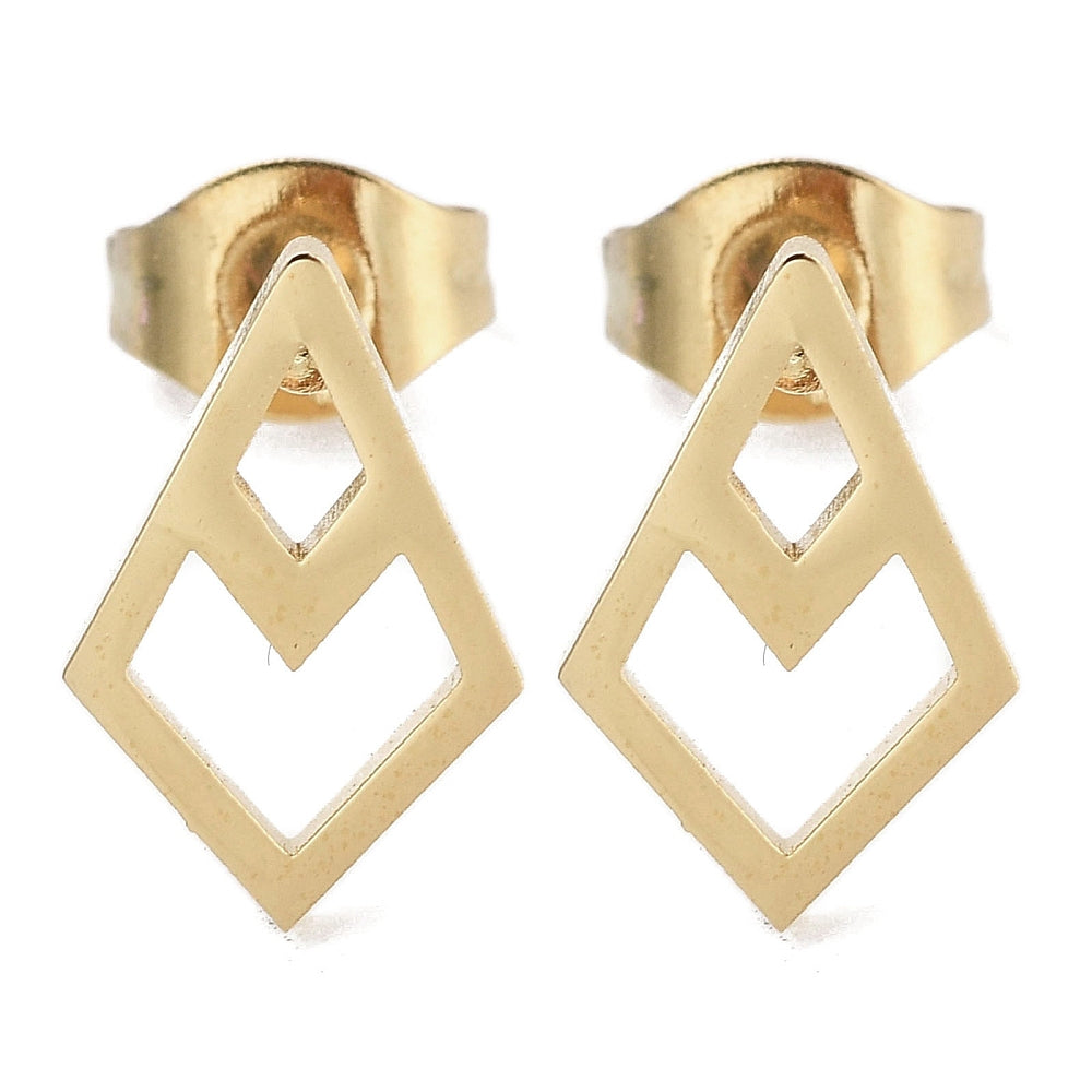 Gold plated geometric kite shape stainless steel stud tops x 6 pieces