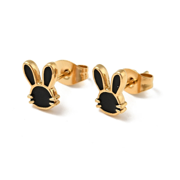Gold stainless steel enamel bunny stud add ons - 1 pair