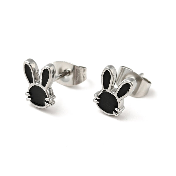 Silver stainless steel enamel bunny stud add ons - 1 pair