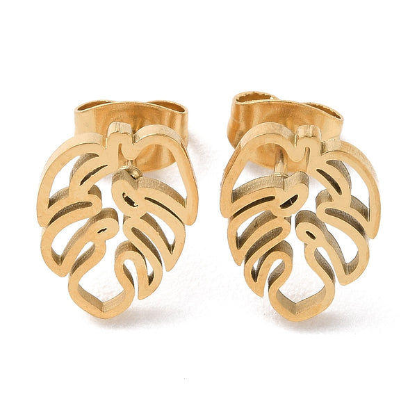 Gold plated monstera stainless steel stud add ons - 1 pair