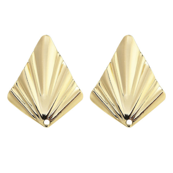 18K Genuine Gold plated rhombus shape stud tops x 6 pieces