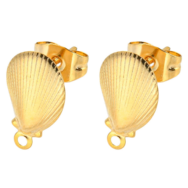 Shell gold plated stainless steel stud tops x 8 with backs