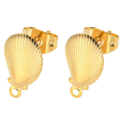 Shell gold plated stainless steel stud tops x 8 with backs