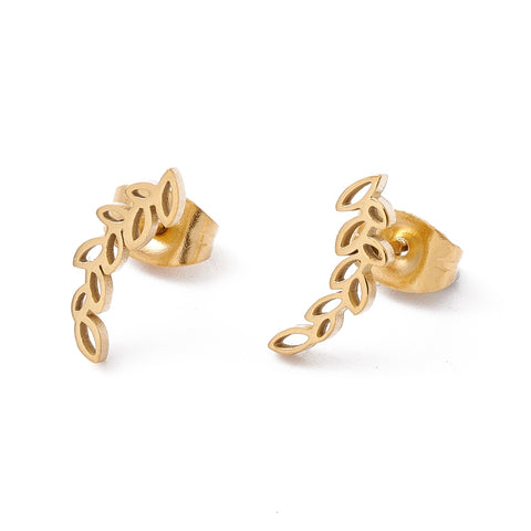 Gold plated geometric thin leaf stainless steel studs - 1 pair