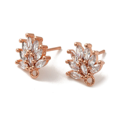 Rose gold plated cubic zirconia leaf shape stud tops x 4