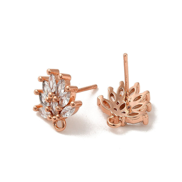 Rose gold plated cubic zirconia leaf shape stud tops x 4