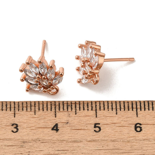 Rose gold plated cubic zirconia leaf shape stud tops x 4