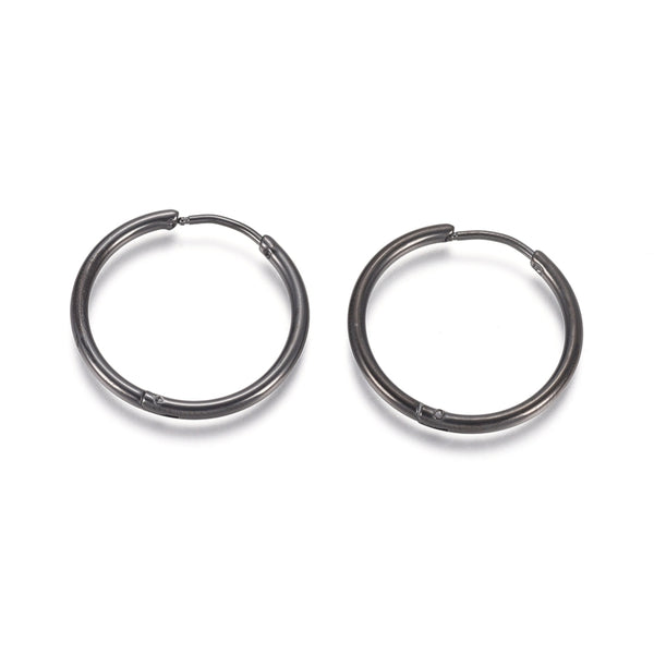 2cm Black 316 surgical stainless steel Huggie hoops - 2 pairs (4 pieces)