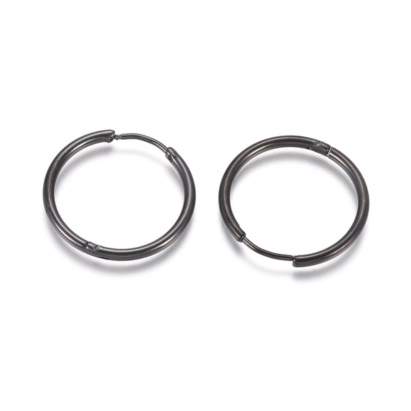 2cm Black 316 surgical stainless steel Huggie hoops - 2 pairs (4 pieces)