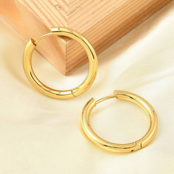 2.6CM Genuine 18K gold plated round huggie hoops x 6 pieces
