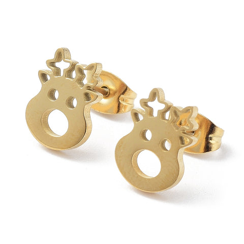 Gold reindeer stainless steel stud add ons - 1 pair