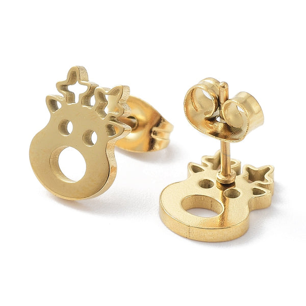 Gold reindeer stainless steel stud add ons - 1 pair