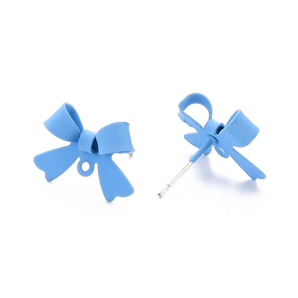 Blue bow stud tops with 925 sterling silver posts - x 6 pieces