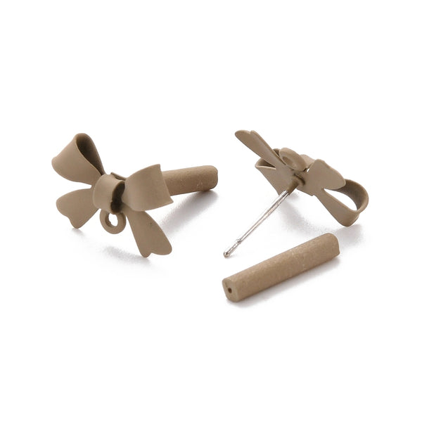 Latte bow stud tops with 925 sterling silver posts - x 6 pieces