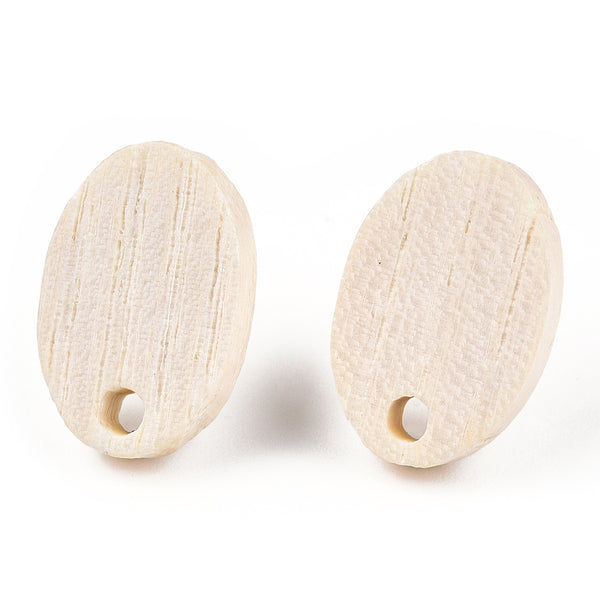Ash wood stud oval 1.5cm tops with stainless steel posts x 6 pieces
