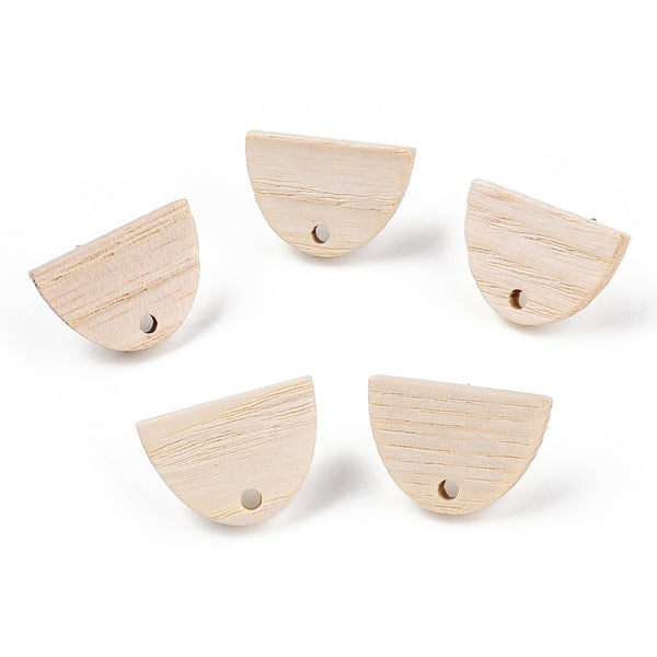 Ash wood semi circle stud tops with stainless steel posts x 6 pieces