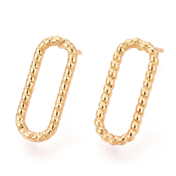 Oval textured genuine gold plated stud tops x 8
