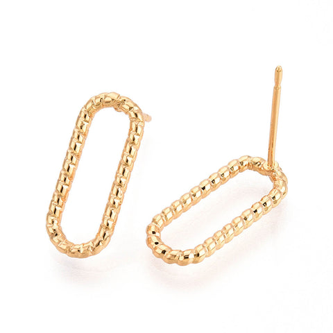 Oval textured genuine gold plated stud tops x 8