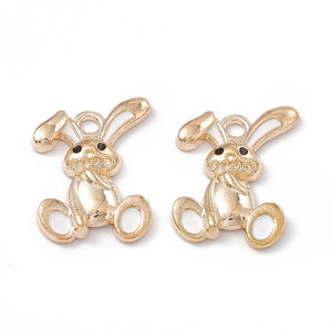 Gold plated enamel Easter Bunny charms x 4