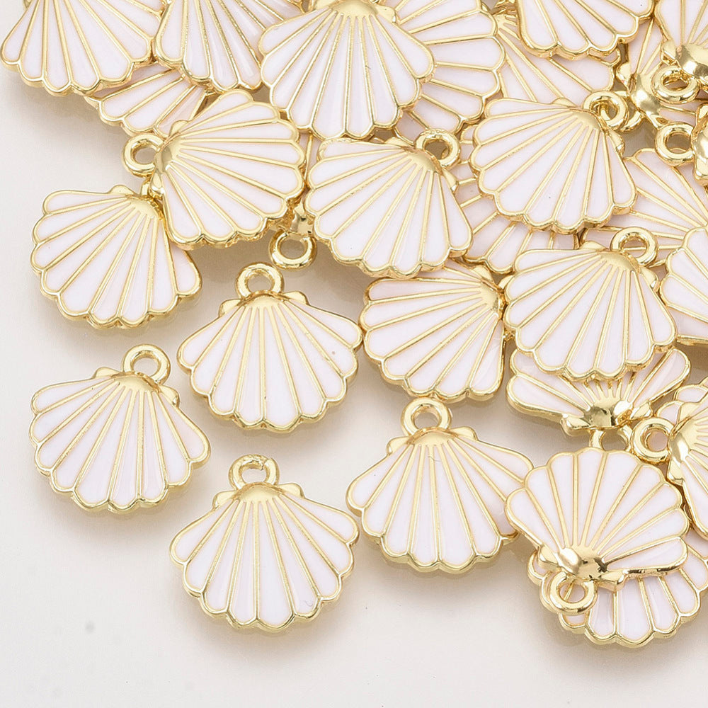 Enamel gold plated shell charms x 8