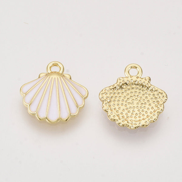 Enamel gold plated shell charms x 8