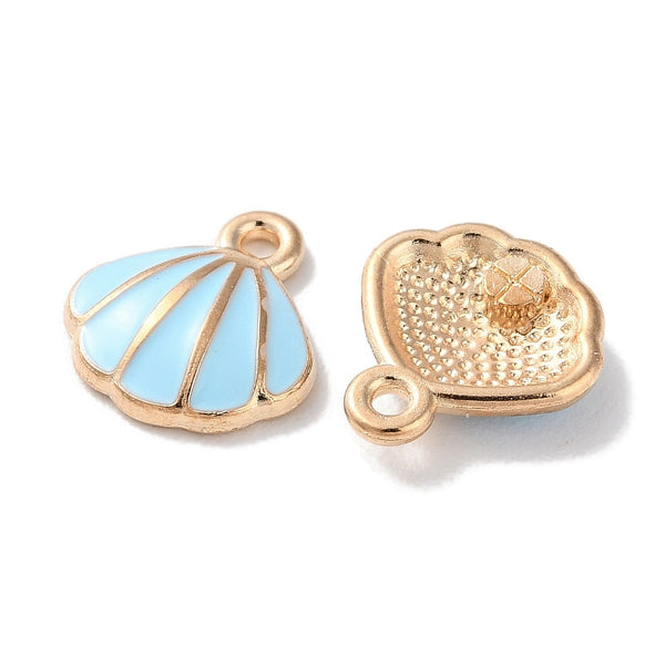 BLUE Gold plated small shell enamel charms x 8 pieces