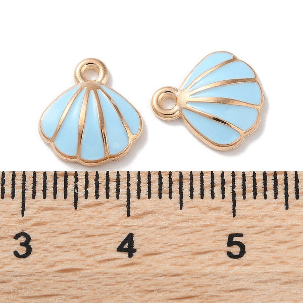 BLUE Gold plated small shell enamel charms x 8 pieces
