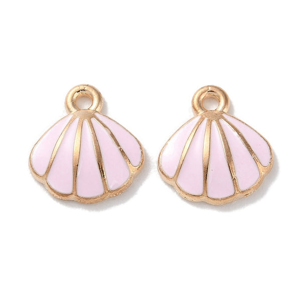 PINK Gold plated small shell enamel charms x 8 pieces