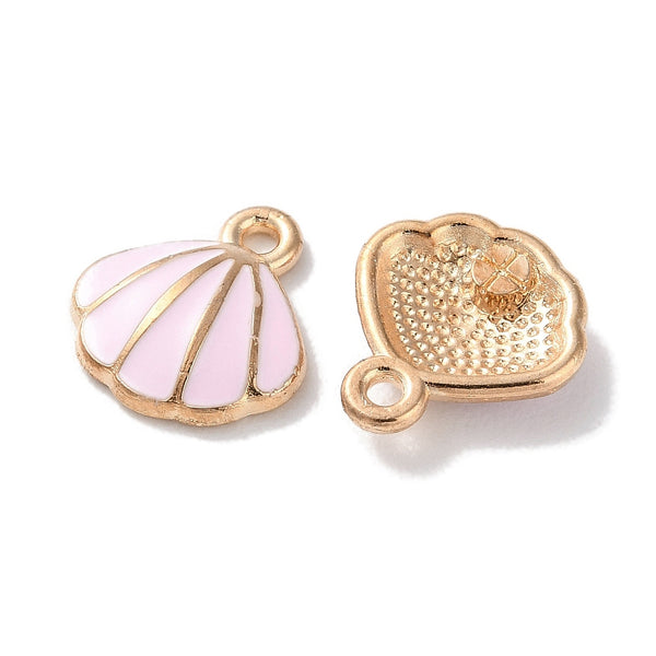 PINK Gold plated small shell enamel charms x 8 pieces