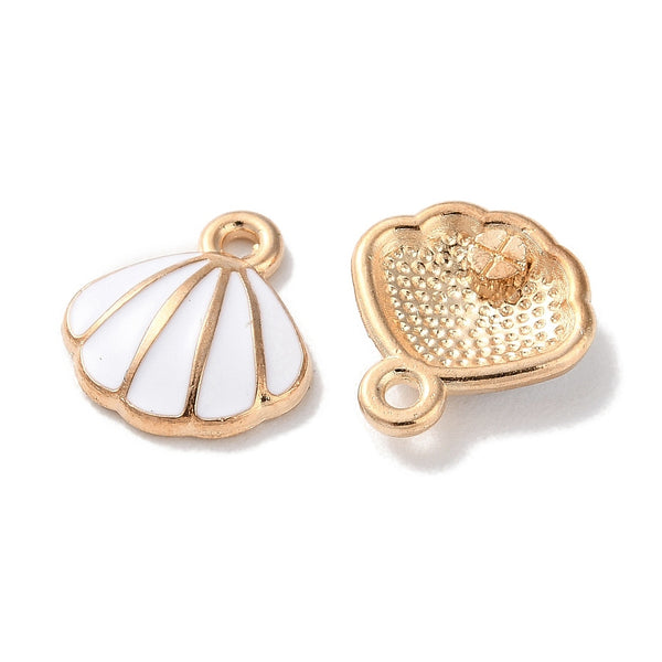 WHITE Gold plated small shell enamel charms x 8 pieces