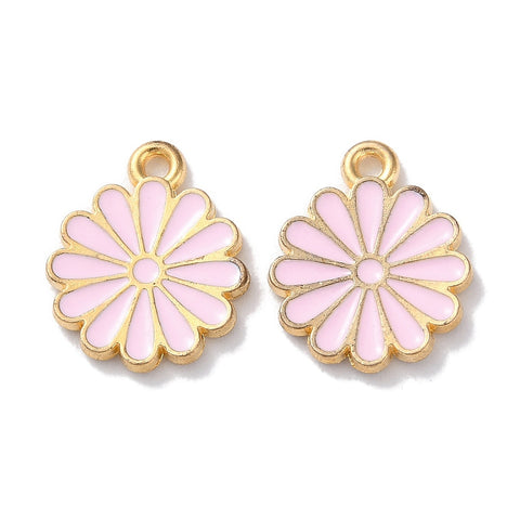 Pink enamel flower charms  x 6 pieces