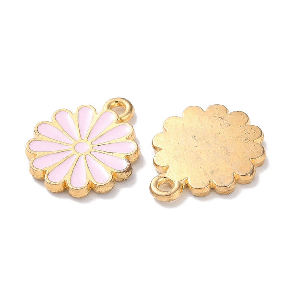 Pink enamel flower charms  x 6 pieces