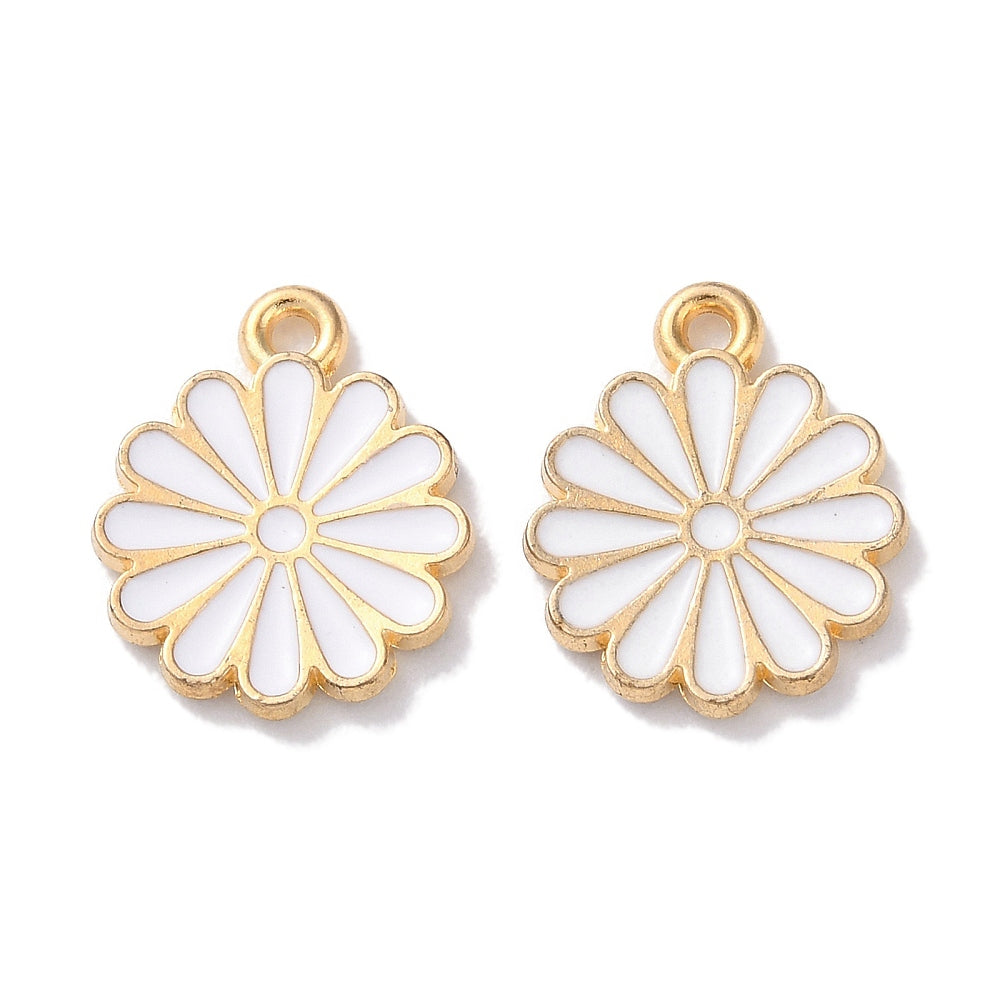 White enamel flower charms  x 6 pieces