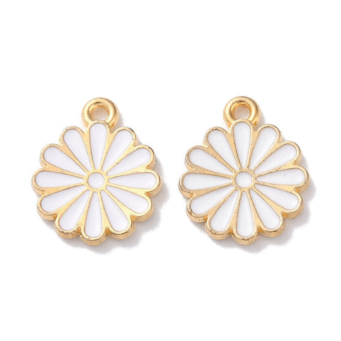 White enamel flower charms  x 6 pieces