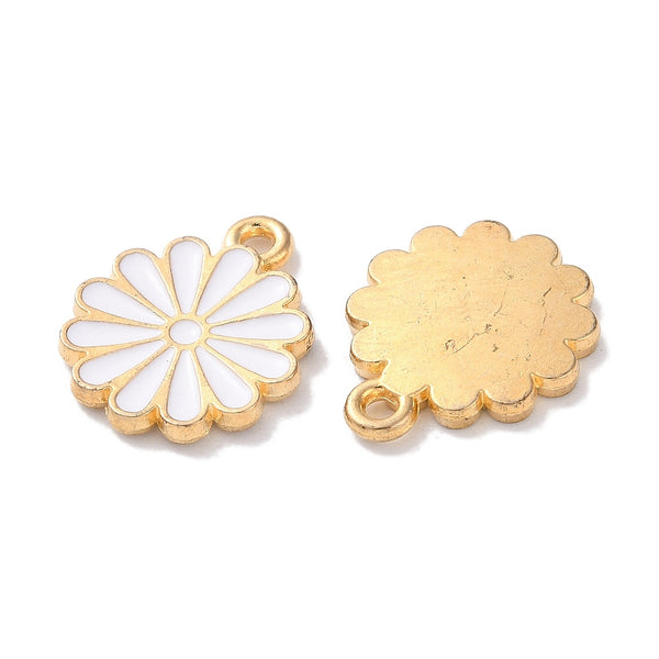 White enamel flower charms  x 6 pieces