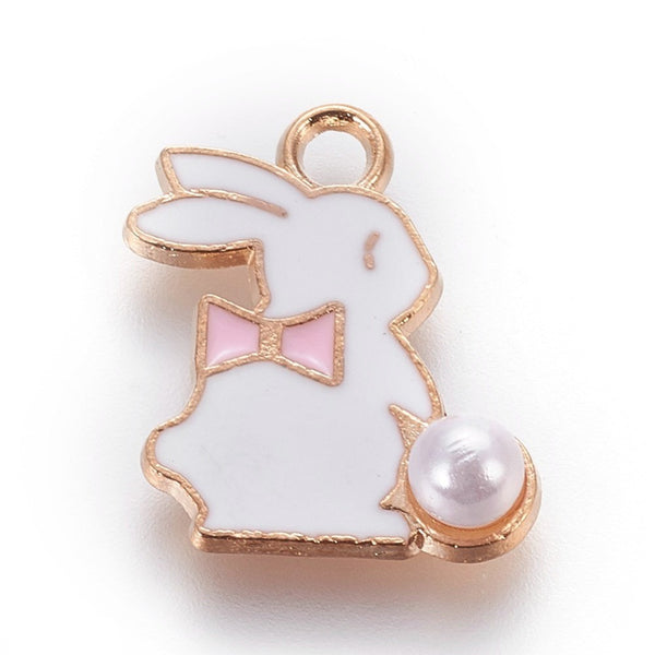 Gold plated enamel Easter Bunny with pearl charms x 4