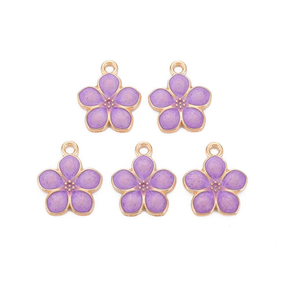 Coloured enamel gold plated flower charms x 8 pieces. 4 colours to choose from
