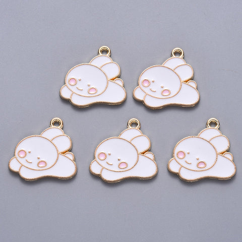 Gold plated enamel Easter Bunny charms x 4