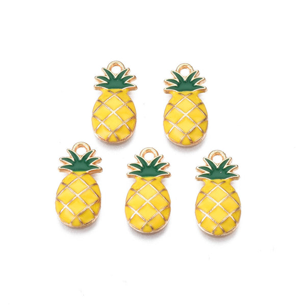 Gold plated enamel pineapple charms - pack of 6