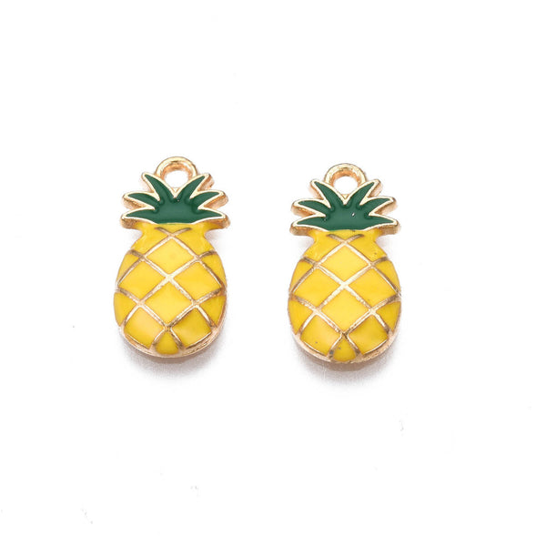 Gold plated enamel pineapple charms - pack of 6