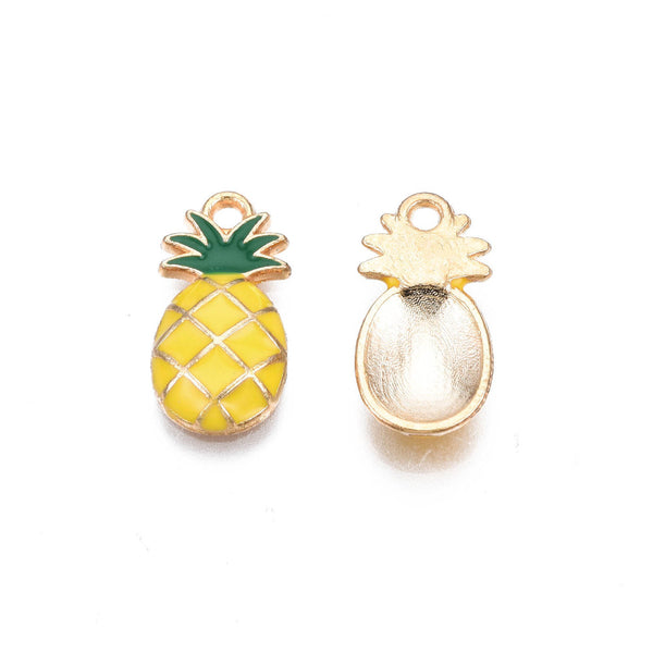 Gold plated enamel pineapple charms - pack of 6