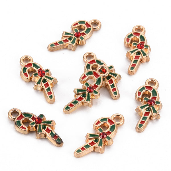 Christmas candy cane charms x 6